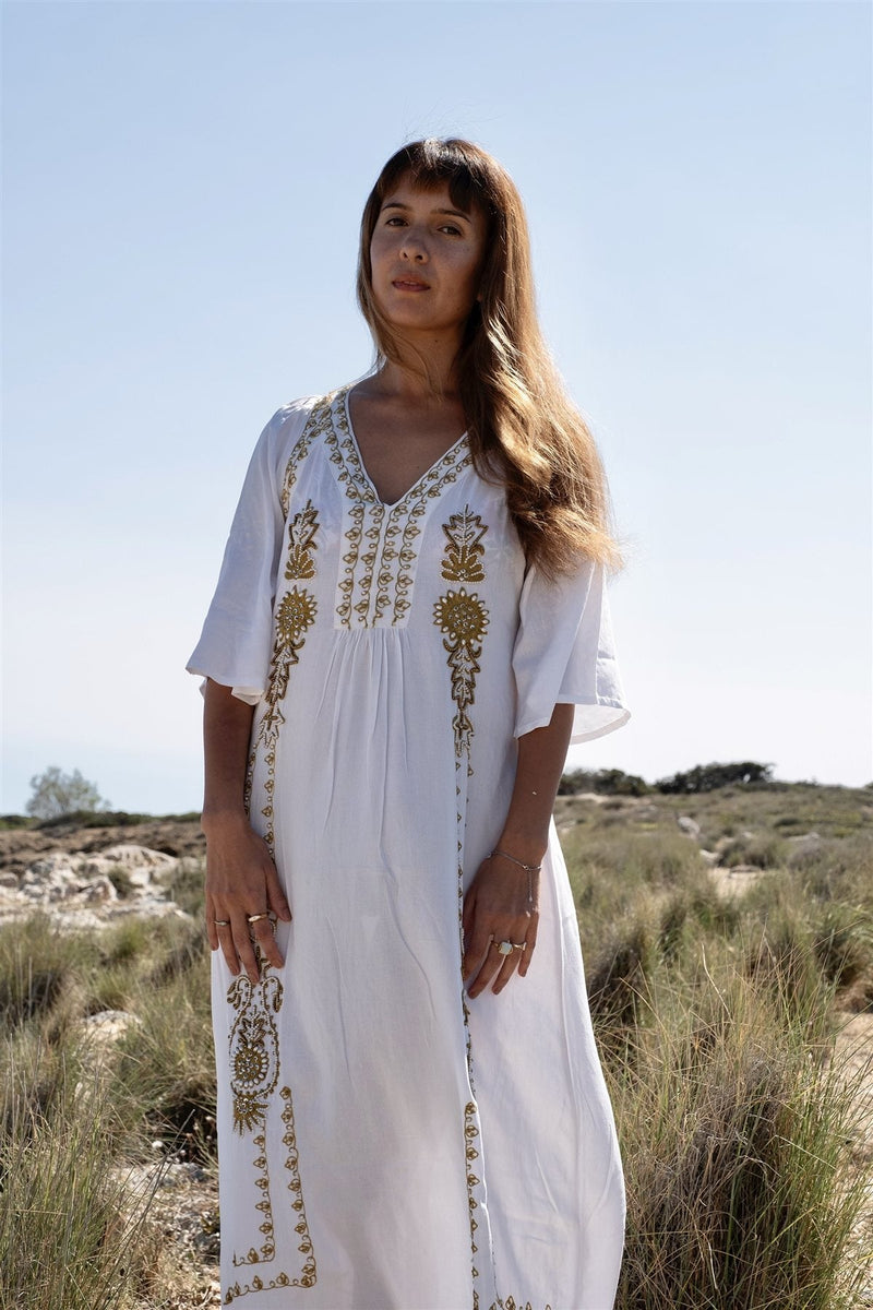 Embroidered White Caftan