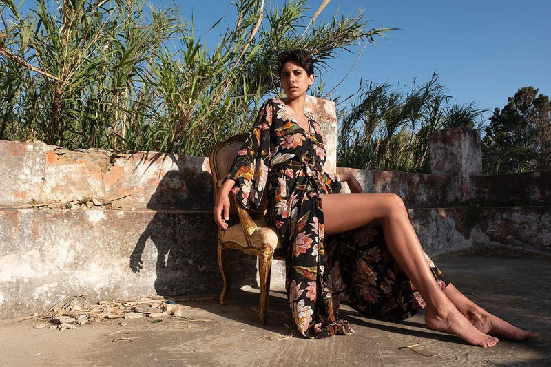Black Floral Kimono Dress
