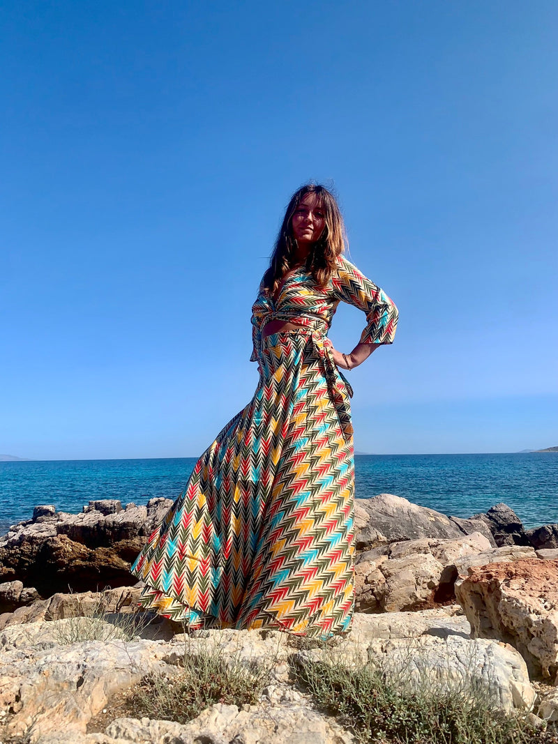 Chevron Maxi Wrap Dress