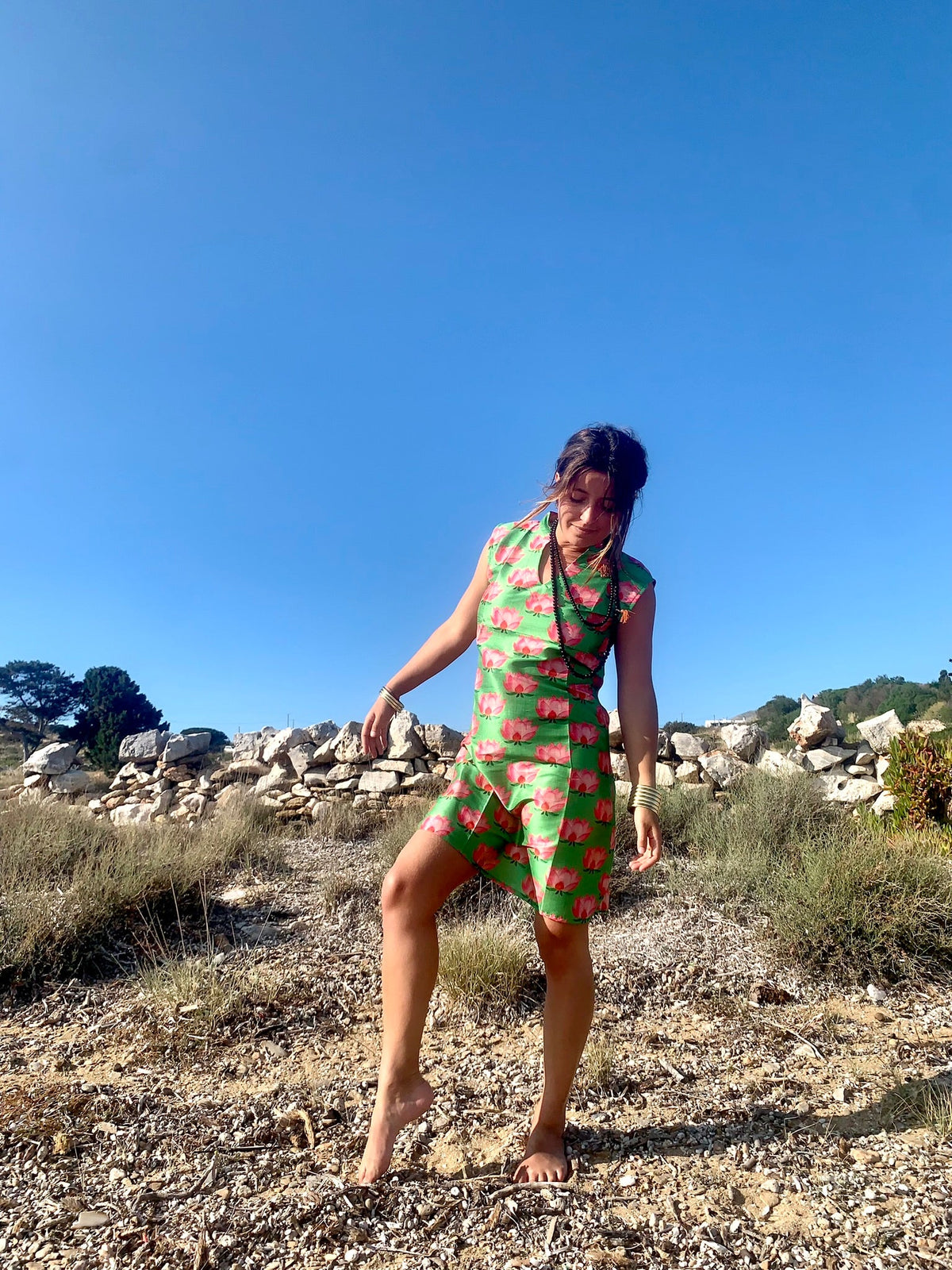 Green Lotus Shift Dress
