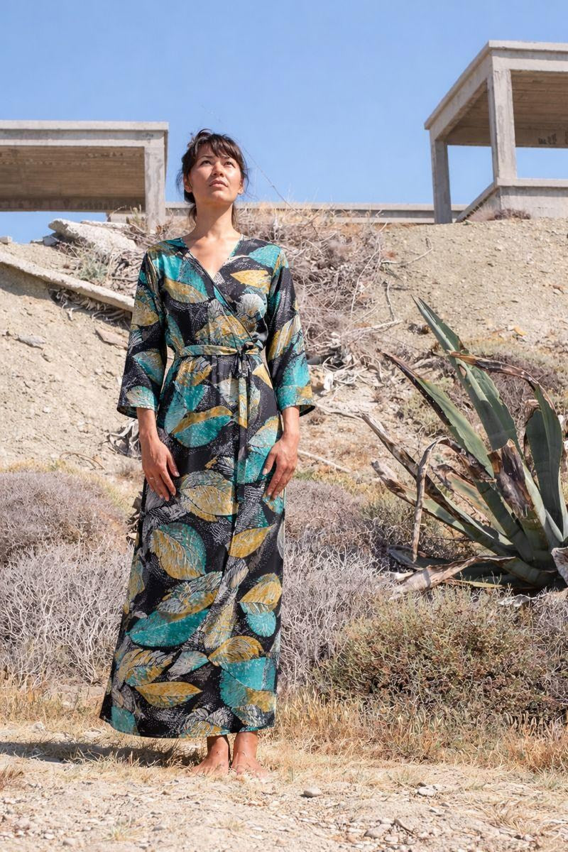 Teal Leaf Wrap Dress