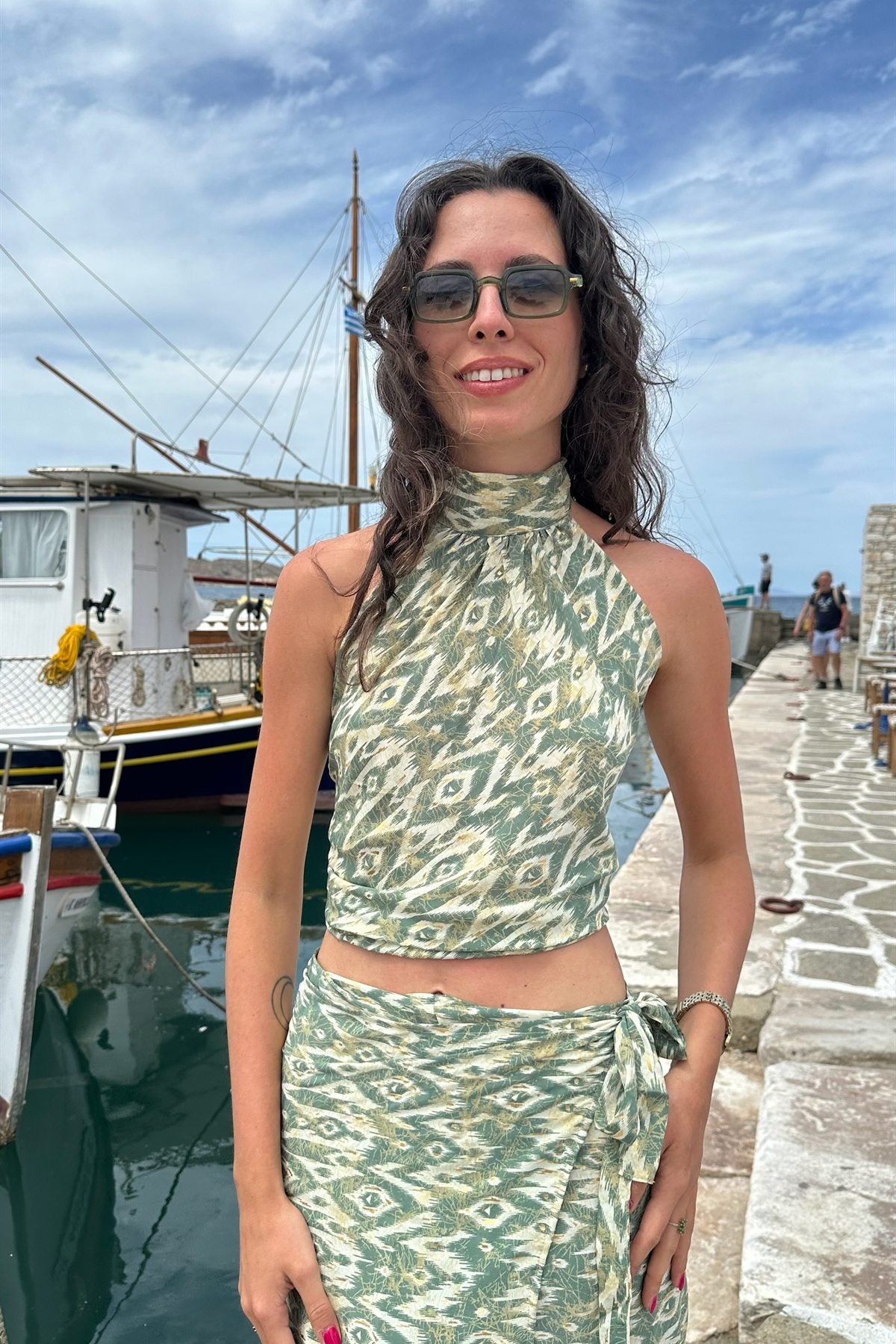 Olive Print Halter Set